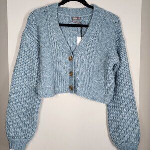 Urban Outfitters Cropped Chunky Cardigan Sweater size M light blue NWT